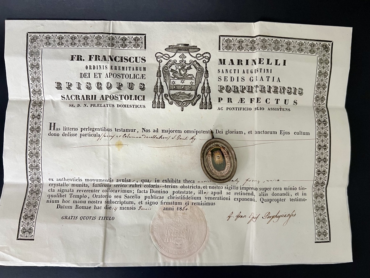 Reliquaire de la Colonne de la Flagellation de Saint Paul  – Authentique romain de 1860-photo-3