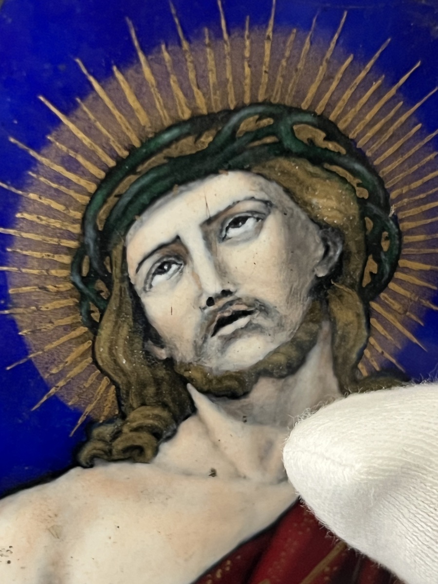 Christ With A Reed – Oval Polychrome Enamel Plaque, 17th Century-photo-3