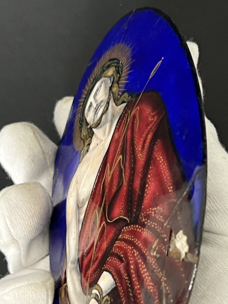Christ With A Reed – Oval Polychrome Enamel Plaque, 17th Century-photo-4