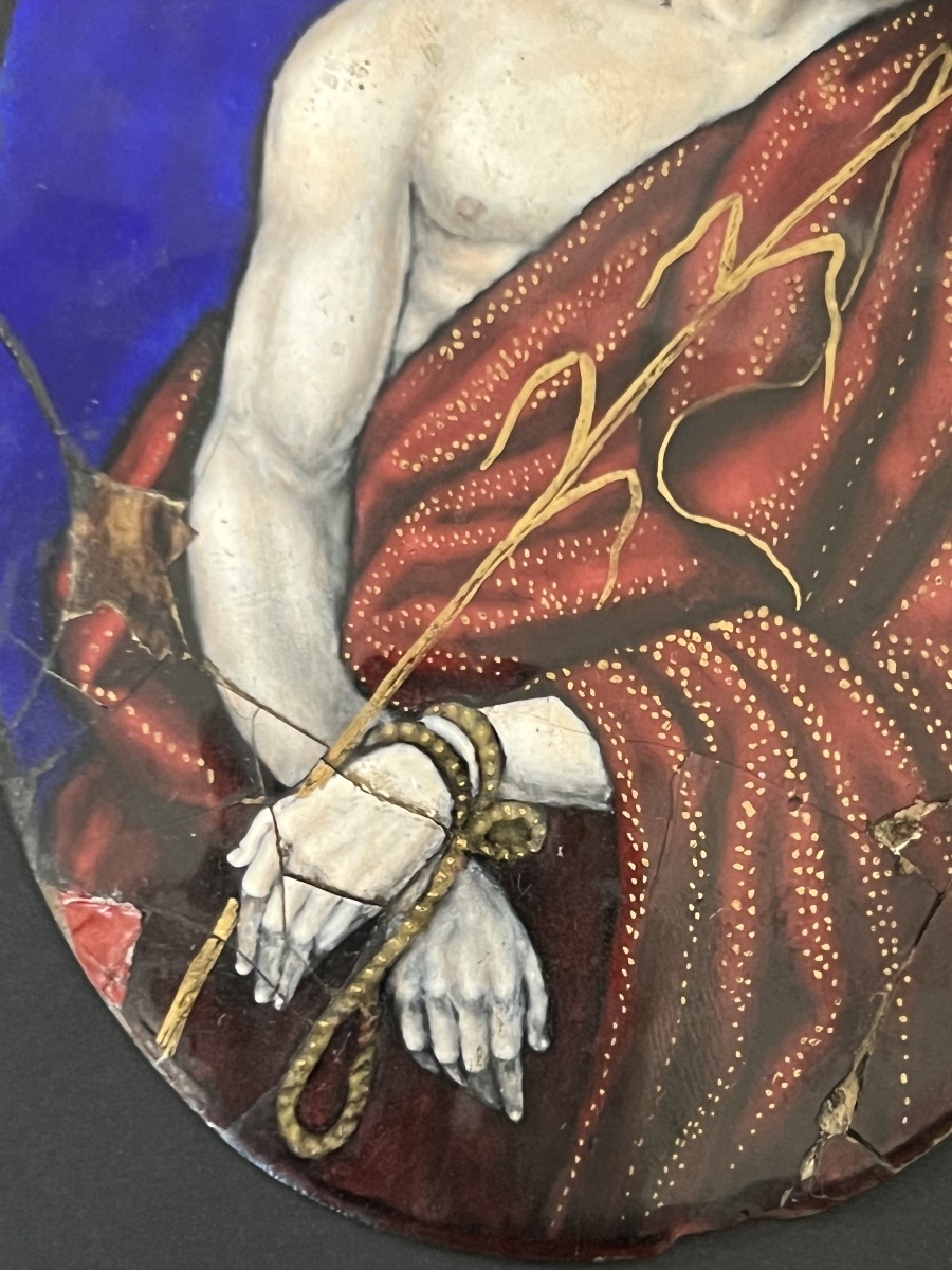 Christ With A Reed – Oval Polychrome Enamel Plaque, 17th Century-photo-3