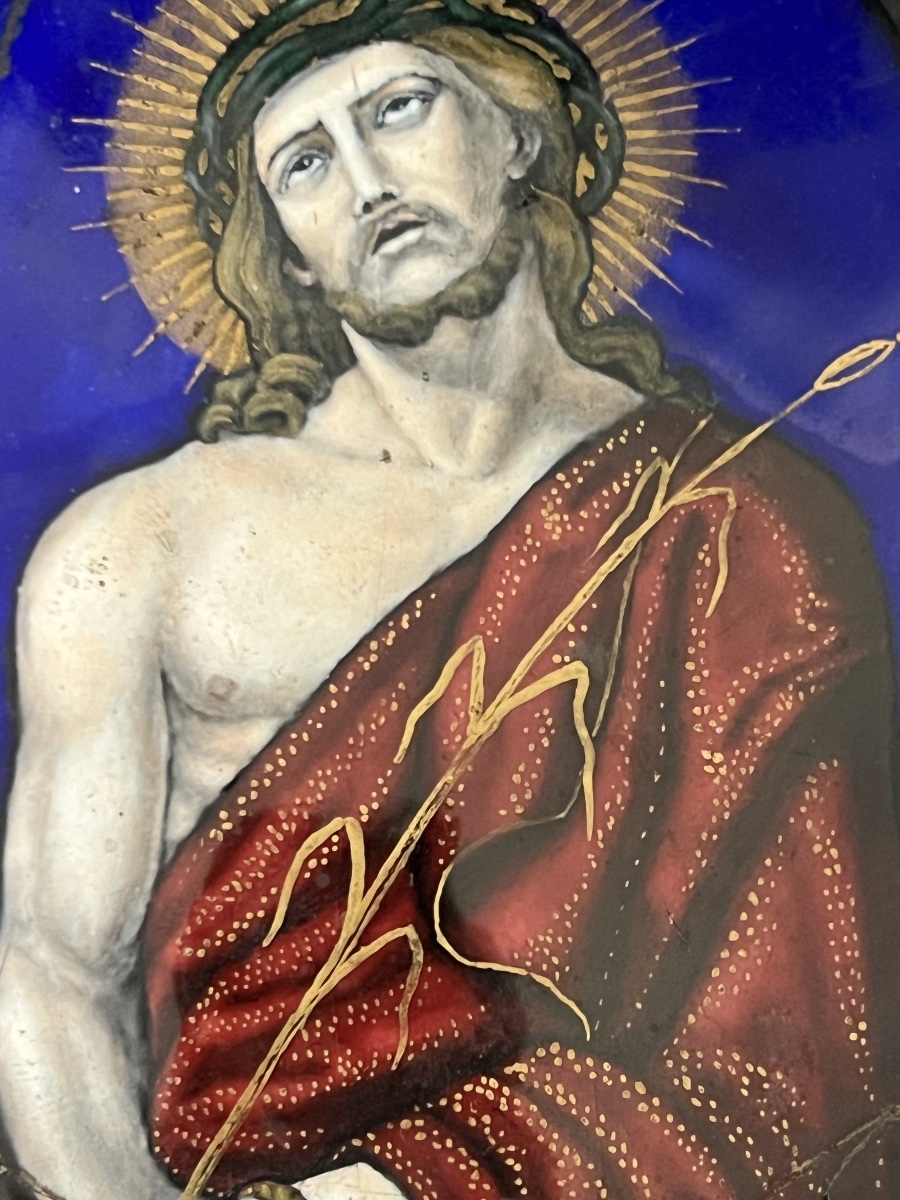 Christ With A Reed – Oval Polychrome Enamel Plaque, 17th Century-photo-5