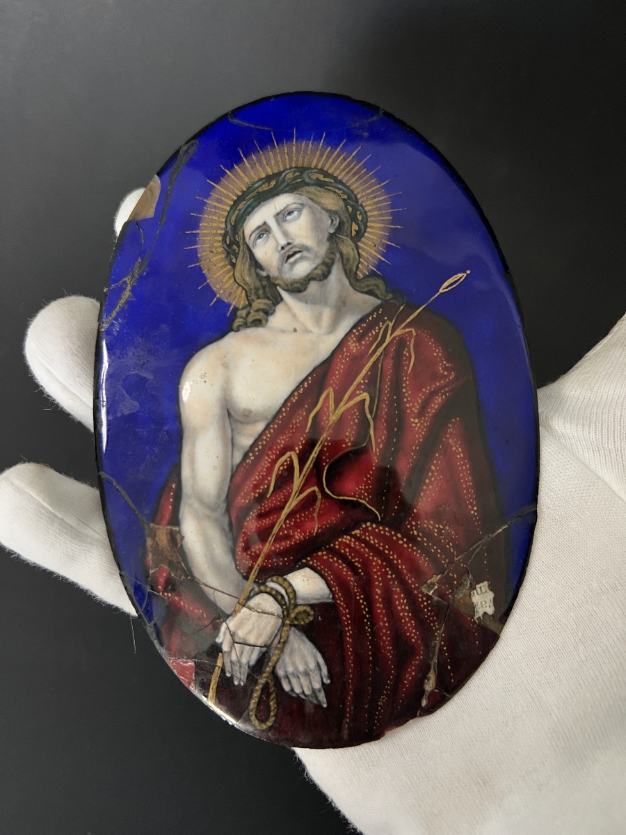 Christ With A Reed – Oval Polychrome Enamel Plaque, 17th Century-photo-7