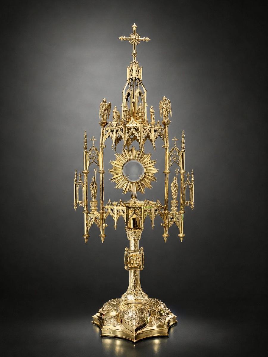 A Victorian Neo-gothic Silver-gilt (vermeil) Monstrance – George Fox - London, 1887