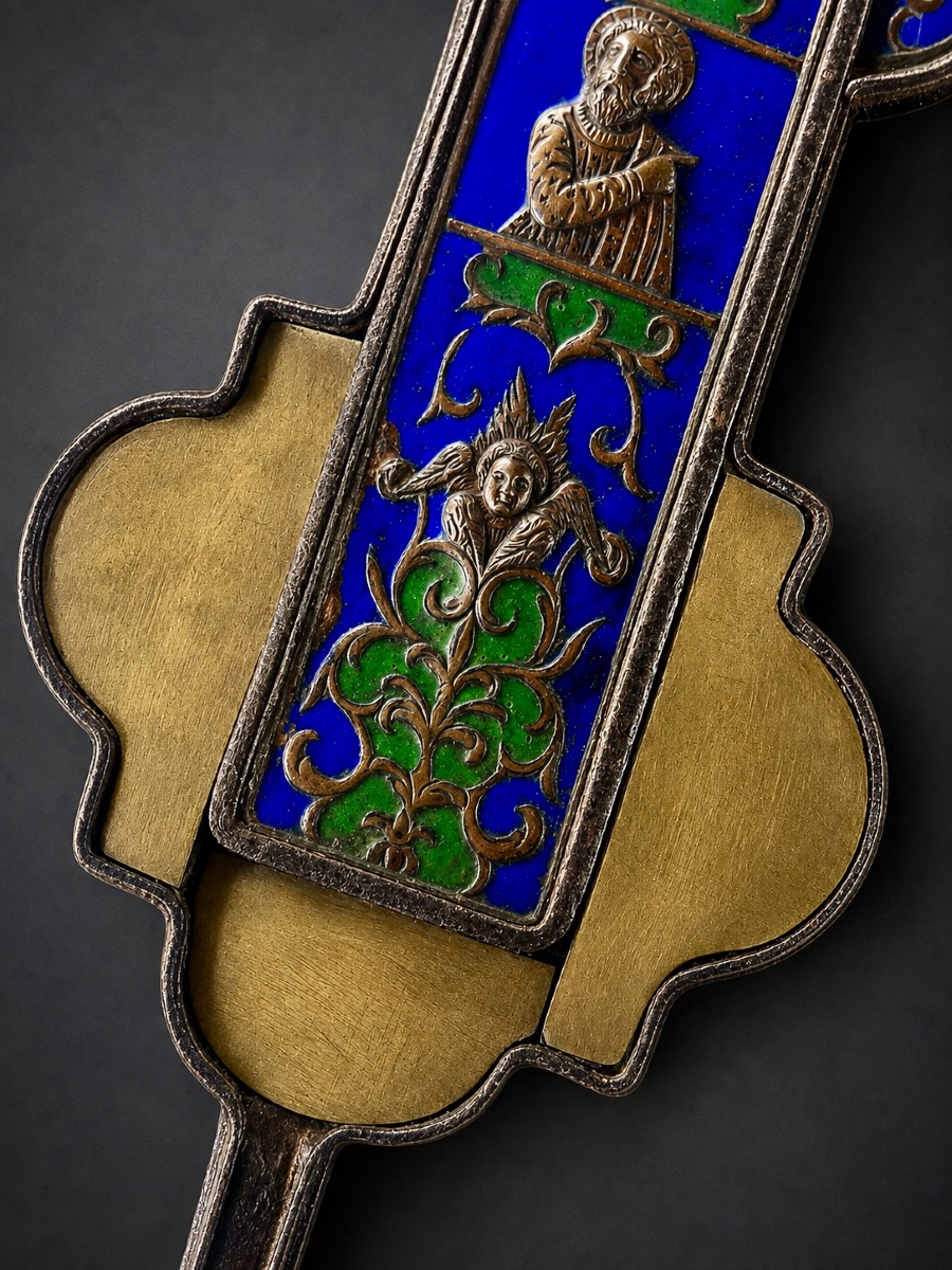 Large Processional Cross In Polychrome Enamel – 18th Century-photo-1