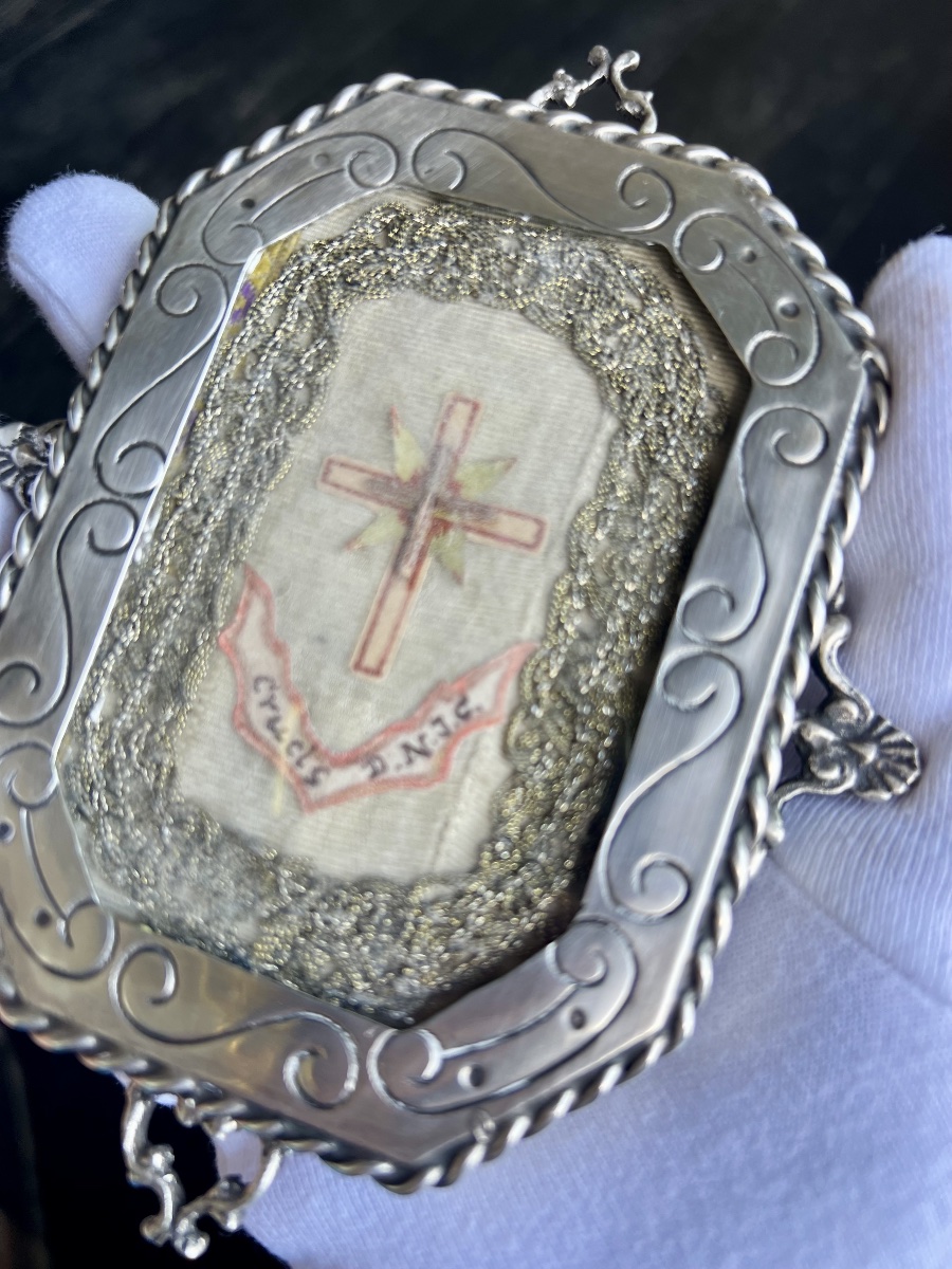 Silver Reliquary Of The Holy Cross –mexico -  19th Century-photo-3