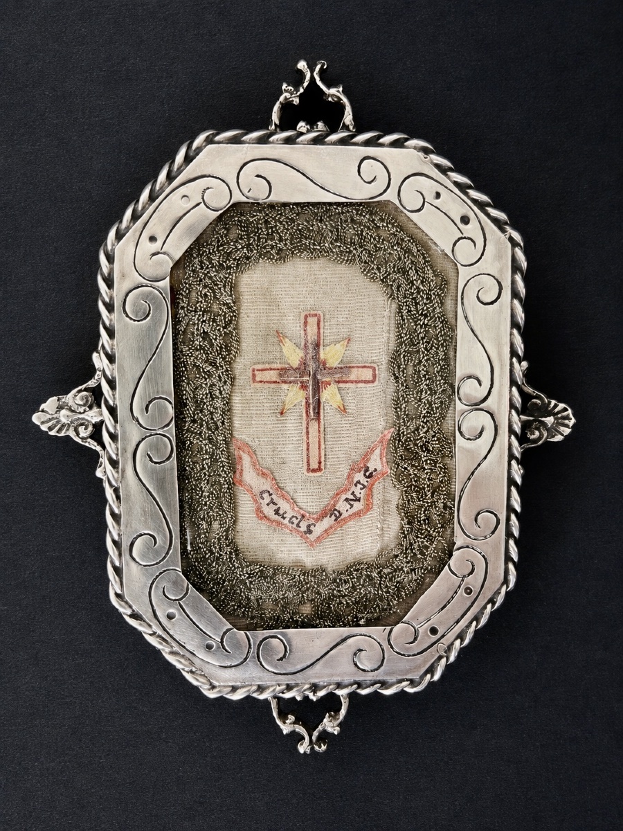 Silver Reliquary Of The Holy Cross –mexico -  19th Century