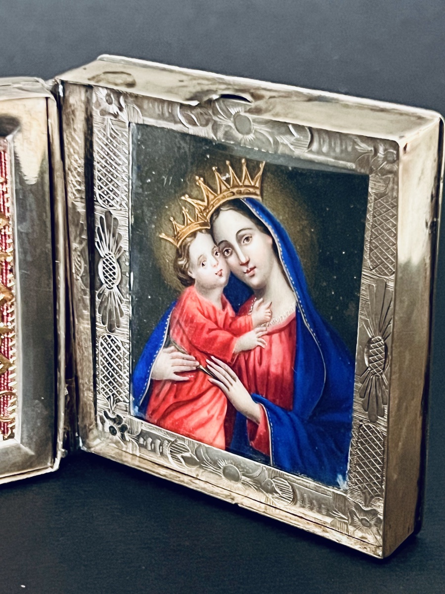 Reliquaire diptyque aux seize reliques – Vierge à l’Enfant – XIXe siècle-photo-3