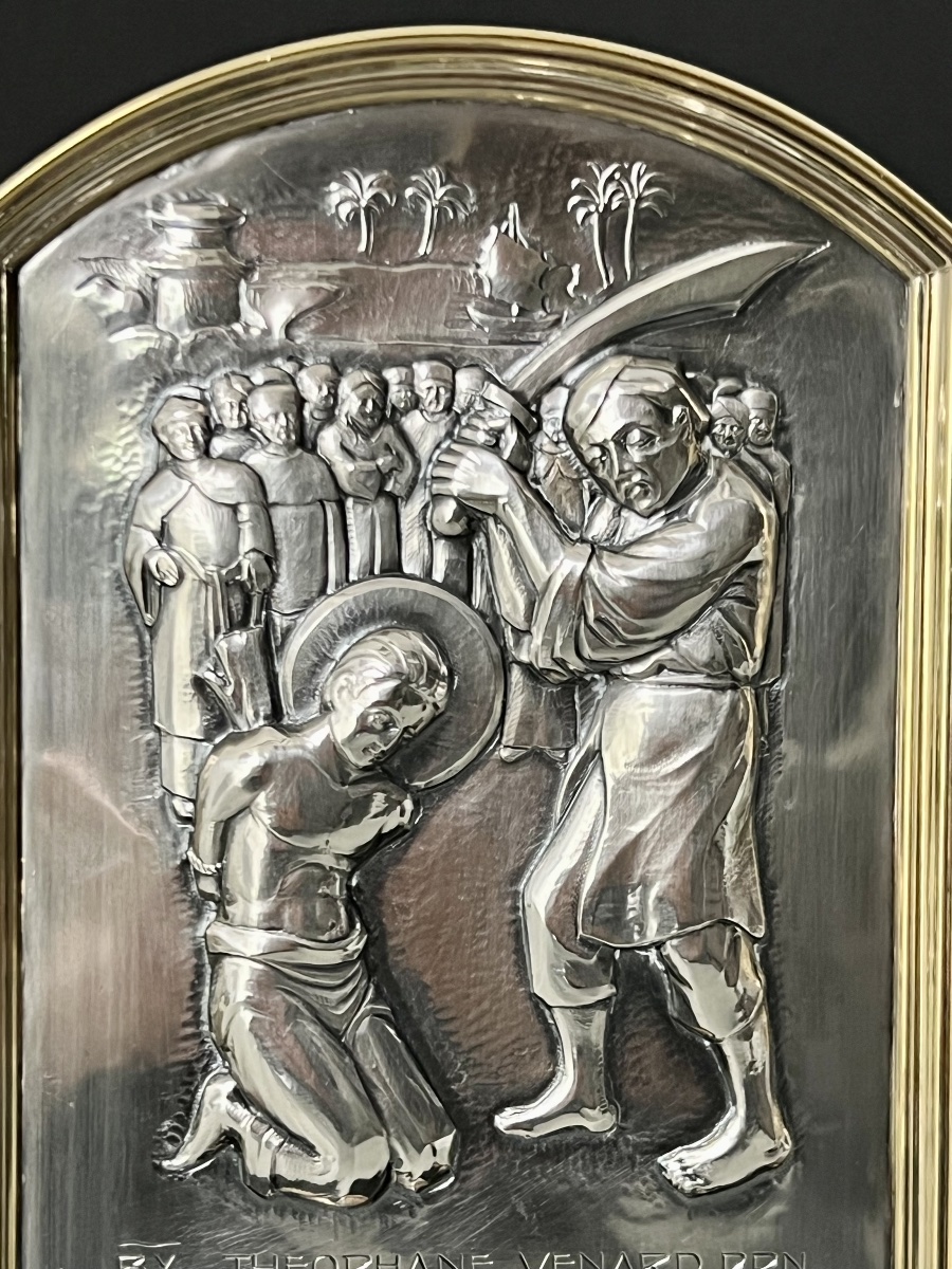 Reliquaire en argent 925, émaux et malachite – Bienheureux Théophane Vénard – XXe siècle-photo-3