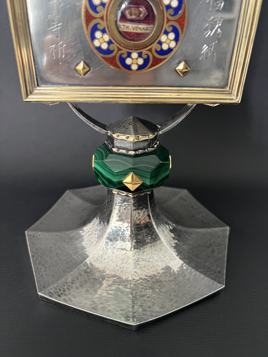 Reliquaire en argent 925, émaux et malachite – Bienheureux Théophane Vénard – XXe siècle-photo-3