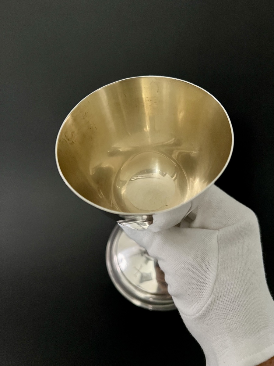 Solid Silver And Vermeil Chalice – A.e. Jones – Birmingham, 1940-photo-5