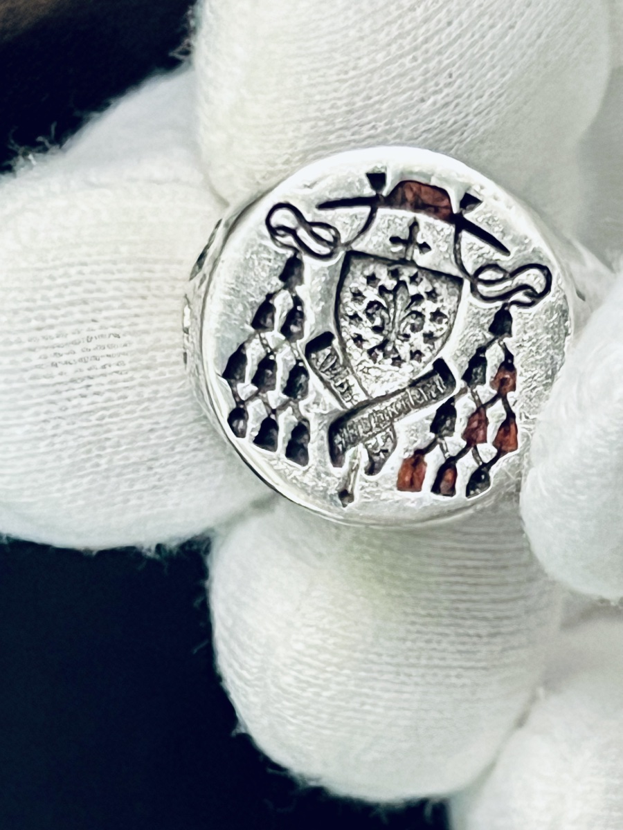 Bague cachet ecclésiastique en argent – Armoiries prélatices - XIXè-photo-1