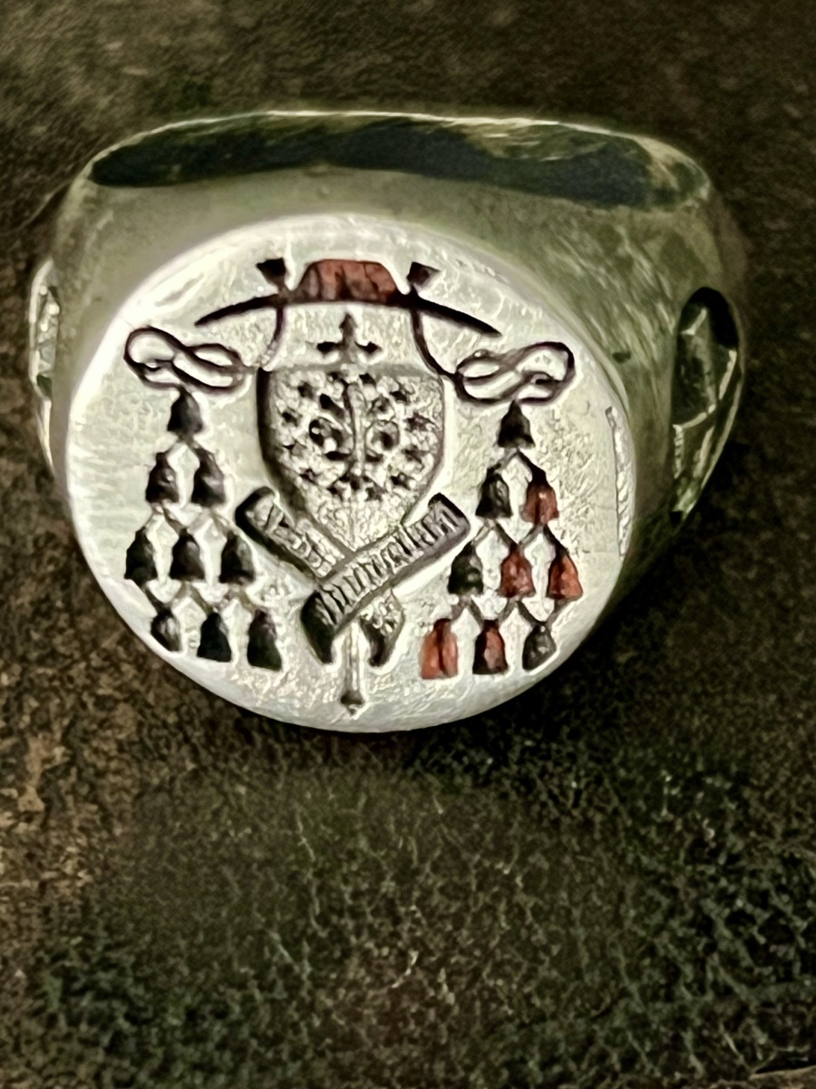 Bague cachet ecclésiastique en argent – Armoiries prélatices - XIXè