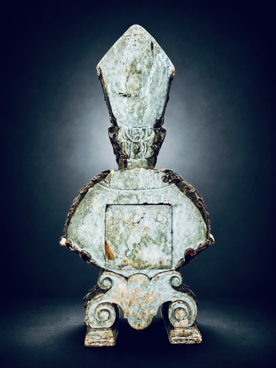 Carved, Lacquered, And Polychrome Wooden Reliquary Bust Of A Bishop – Italy, 18th Century-photo-8