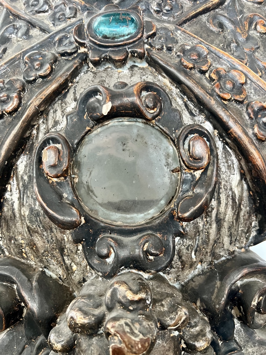 Buste-reliquaire d’évêque en bois sculpté, laqué et polychromé – Italie, XVIIIe siècle-photo-6