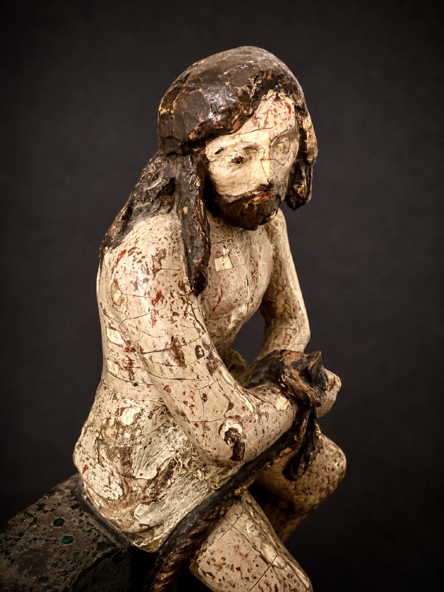 Christ aux outrages – Bois sculpté polychrome – Art populaire religieux, XVIIe-photo-4