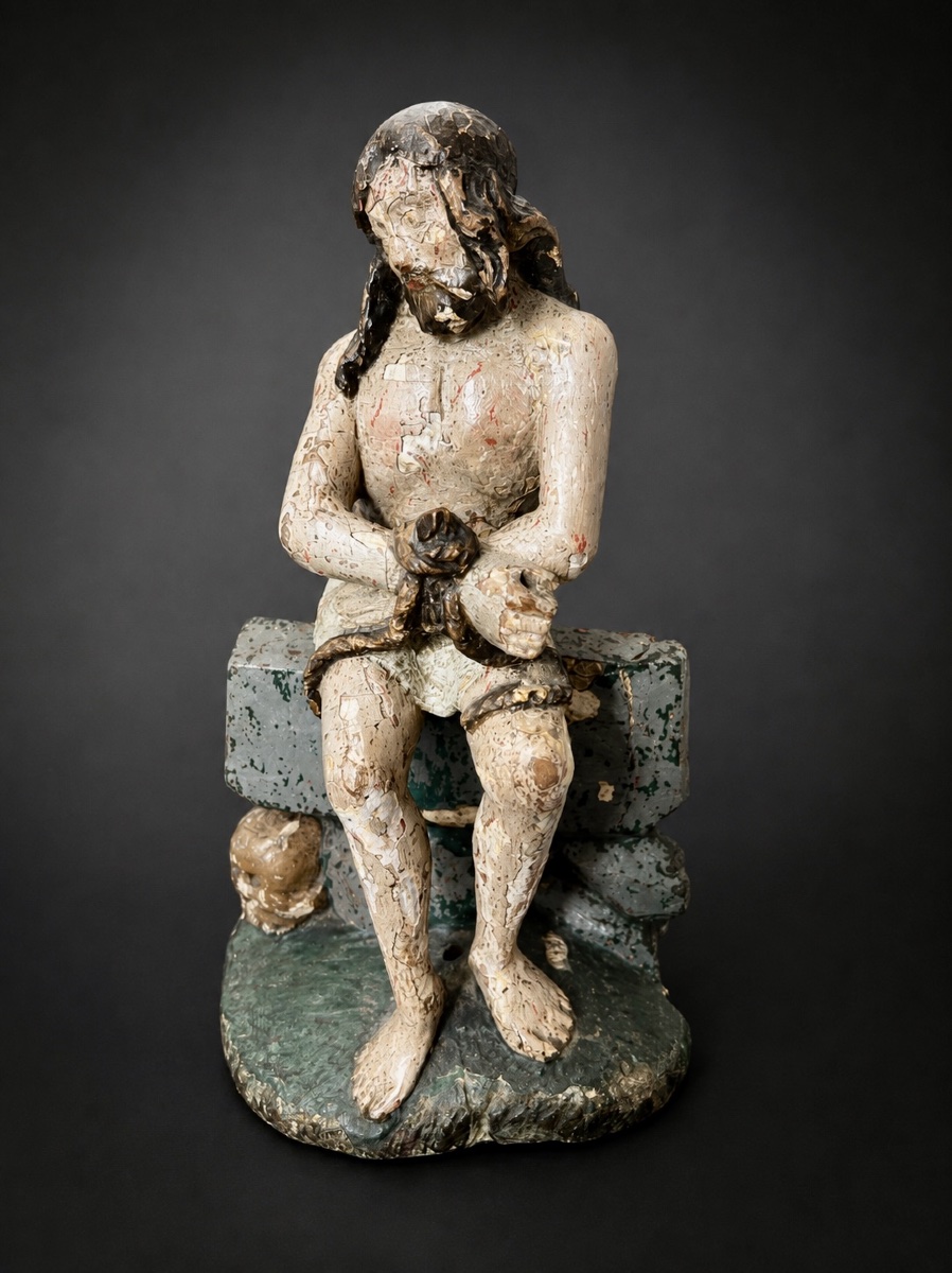 Christ aux outrages – Bois sculpté polychrome – Art populaire religieux, XVIIe-photo-2