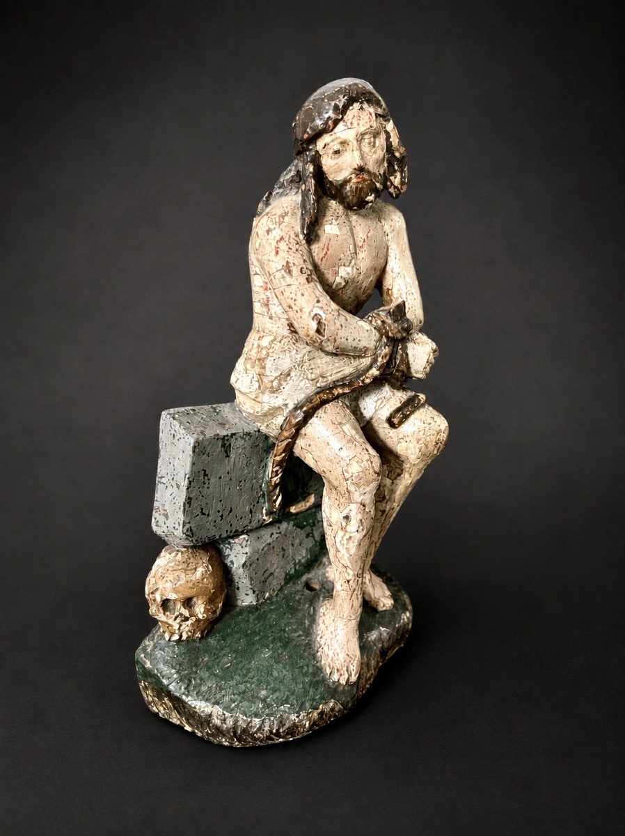 Christ aux outrages – Bois sculpté polychrome – Art populaire religieux, XVIIe