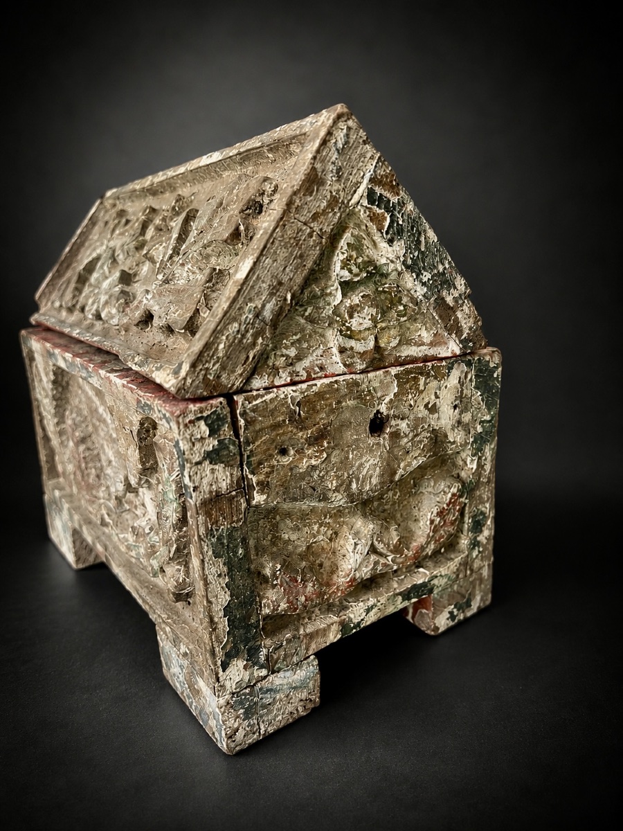 Chasse monastique en bois sculpté et polychromé, travail flamand - Bruges - XVIIe siècle -photo-3
