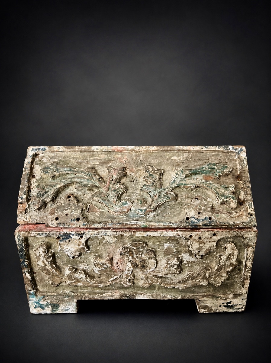 Chasse monastique en bois sculpté et polychromé, travail flamand - Bruges - XVIIe siècle -photo-4