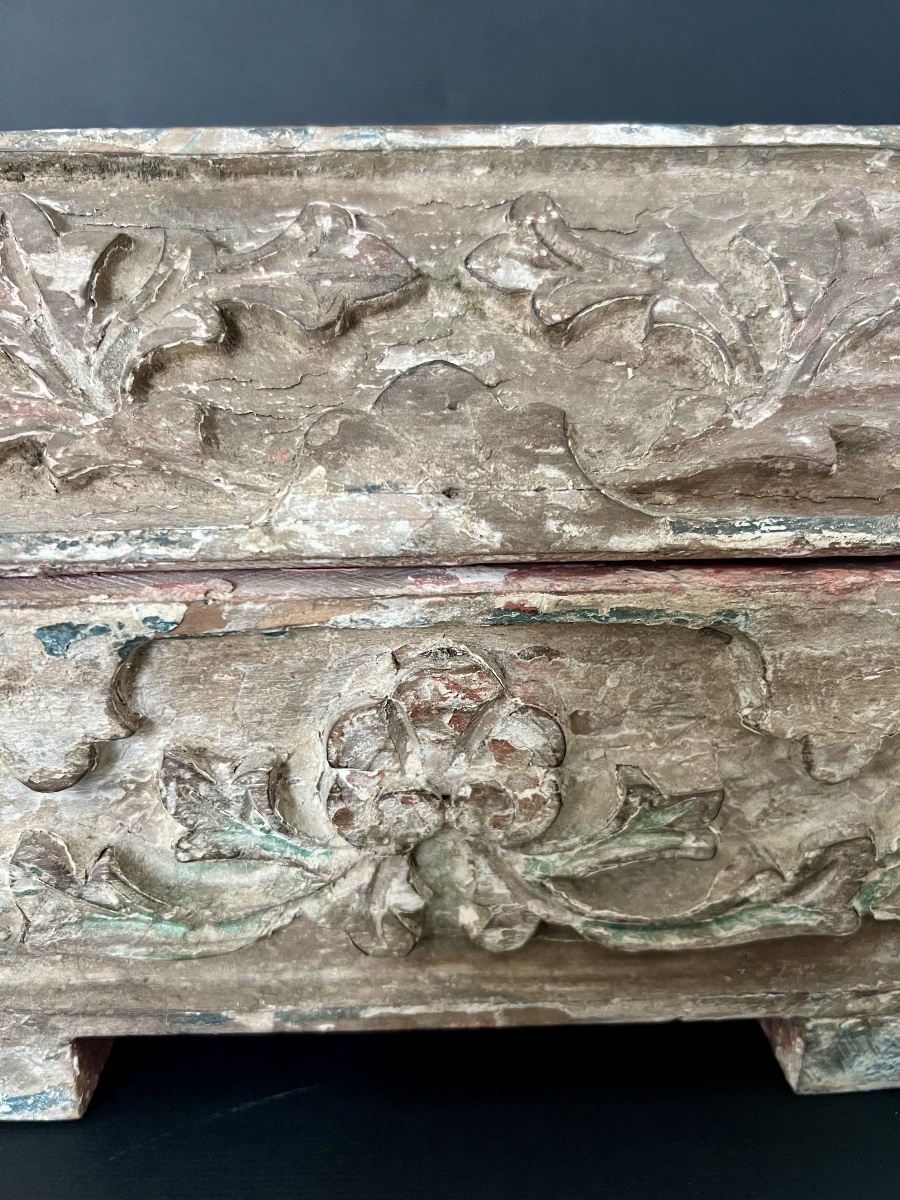 Chasse monastique en bois sculpté et polychromé, travail flamand - Bruges - XVIIe siècle -photo-1