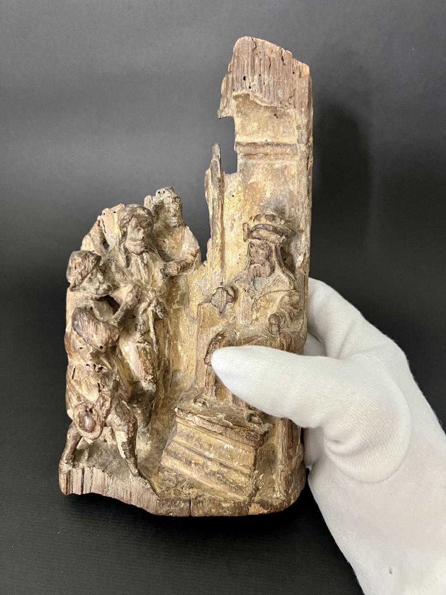 Fragment de retable – Le Christ devant Ponce Pilate – Fin XVe / début XVIe siècle-photo-2