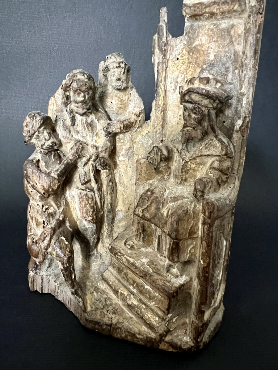 Fragment de retable – Le Christ devant Ponce Pilate – Fin XVe / début XVIe siècle-photo-3