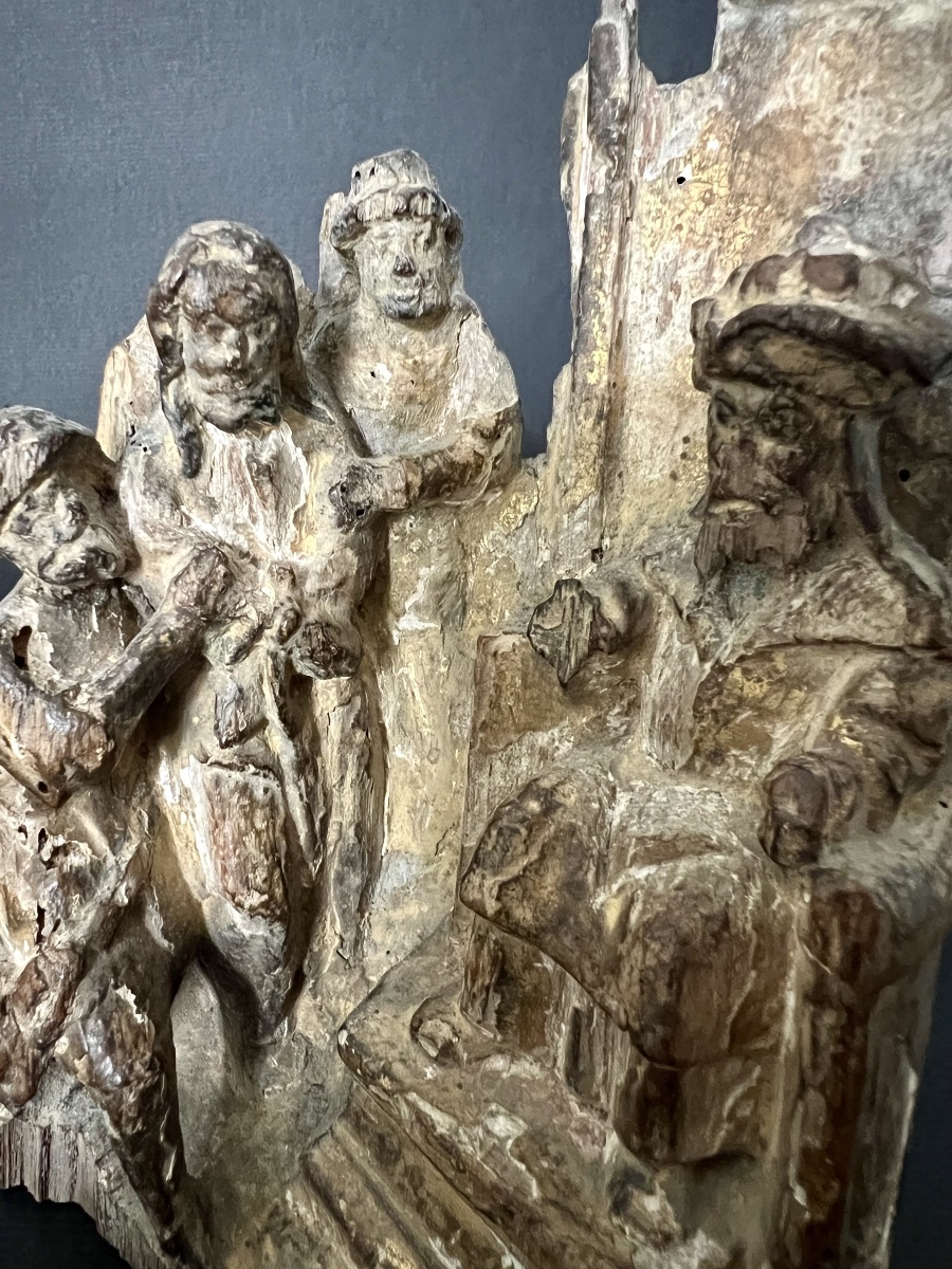 Fragment de retable – Le Christ devant Ponce Pilate – Fin XVe / début XVIe siècle-photo-7