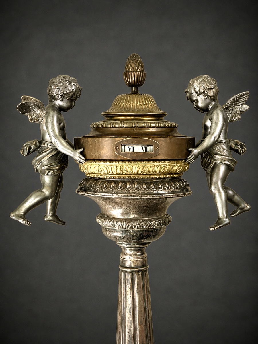 Grande pendule de parquet à cercles tournants aux putti – XIXᵉ siècle – H. 135 cm-photo-3