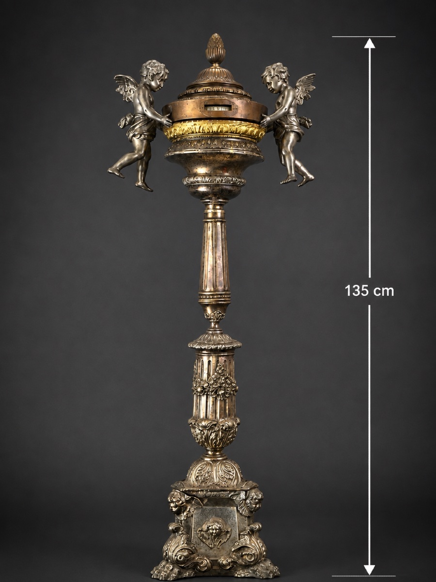 Grande pendule de parquet à cercles tournants aux putti – XIXᵉ siècle – H. 135 cm-photo-2