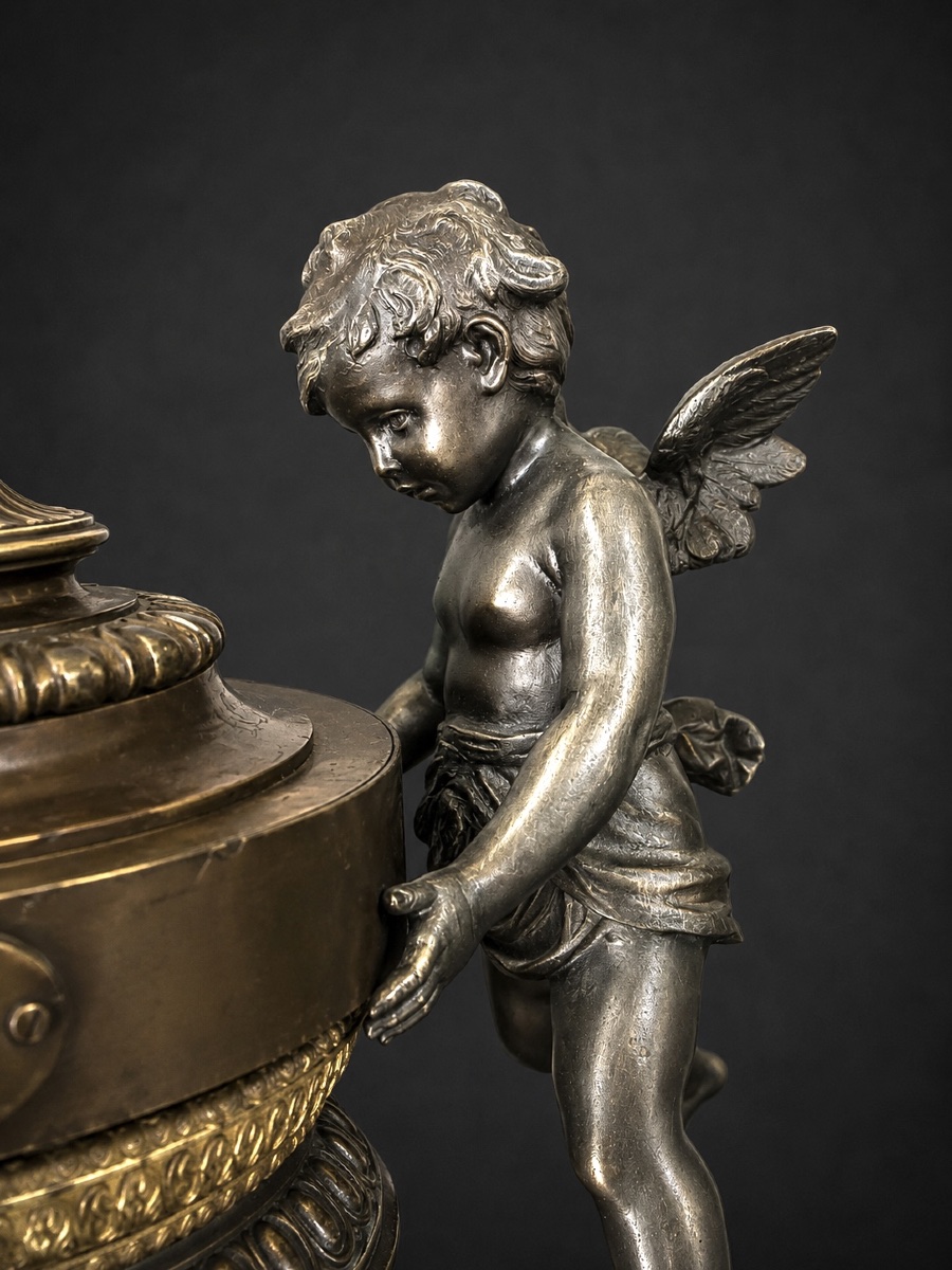 Grande pendule de parquet à cercles tournants aux putti – XIXᵉ siècle – H. 135 cm-photo-8