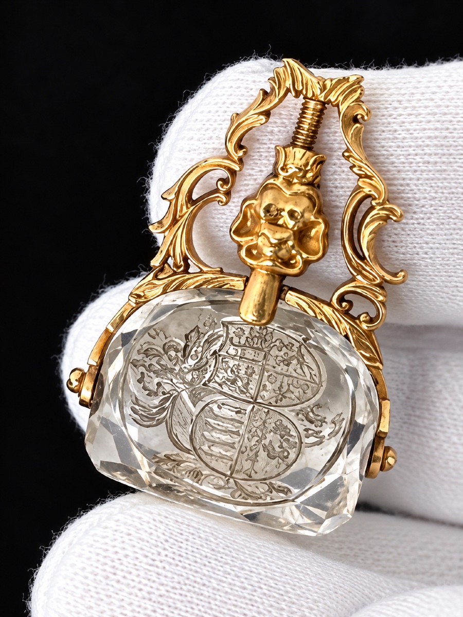 A 18-karat Gold And Engraved Rock Crystal Triple-matrix Desk Seal – 18th Century-photo-4