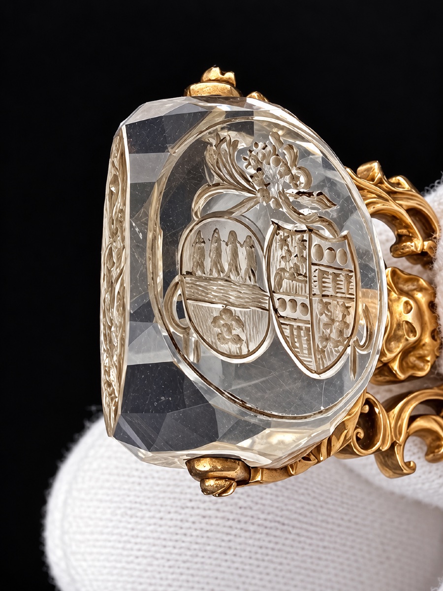 A 18-karat Gold And Engraved Rock Crystal Triple-matrix Desk Seal – 18th Century-photo-3