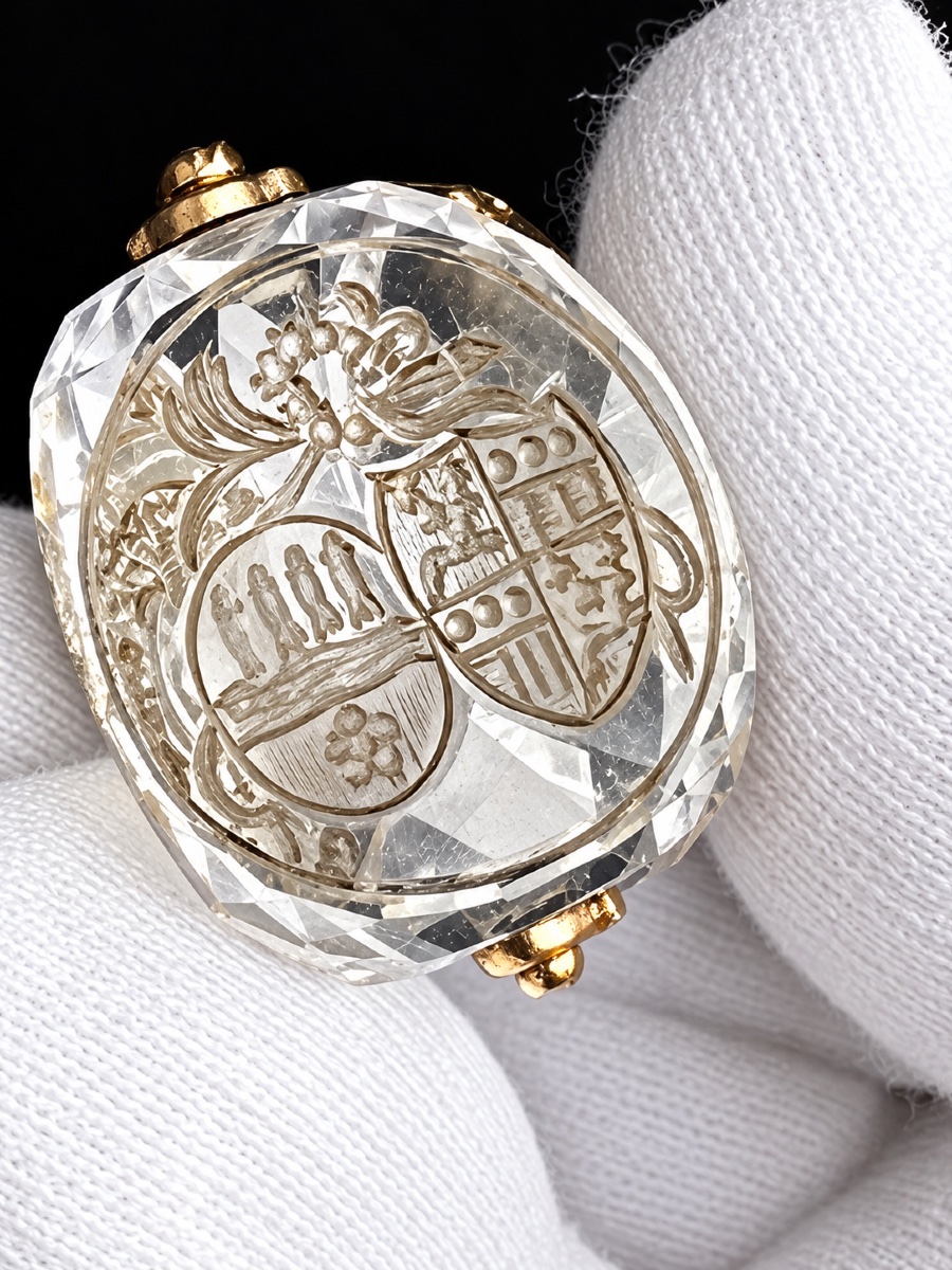 A 18-karat Gold And Engraved Rock Crystal Triple-matrix Desk Seal – 18th Century-photo-6
