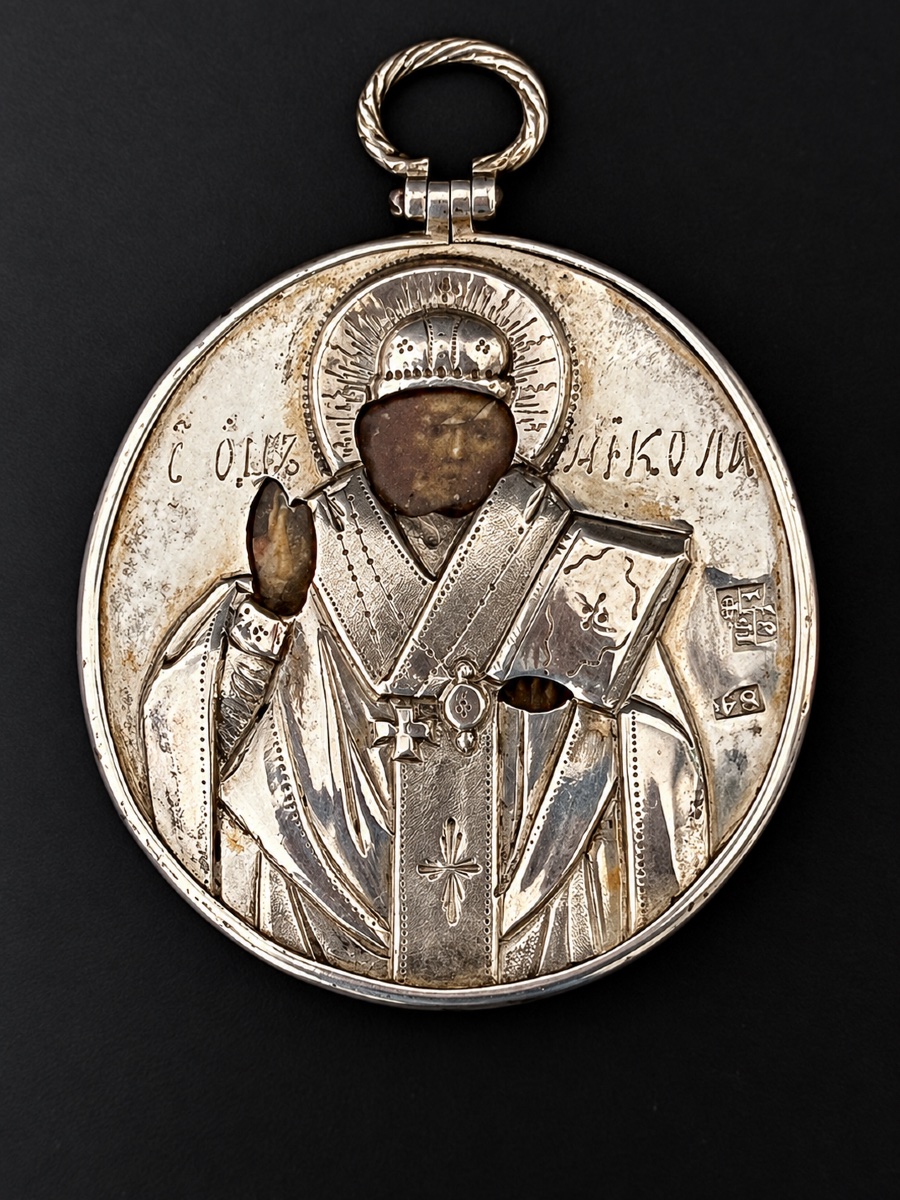 Double-sided Russian Travel Icon In Silver, 84 Zolotniki – Early 19th Century-photo-2