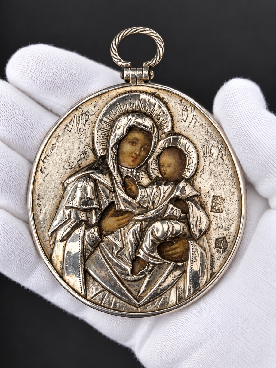 Double-sided Russian Travel Icon In Silver, 84 Zolotniki – Early 19th Century-photo-3