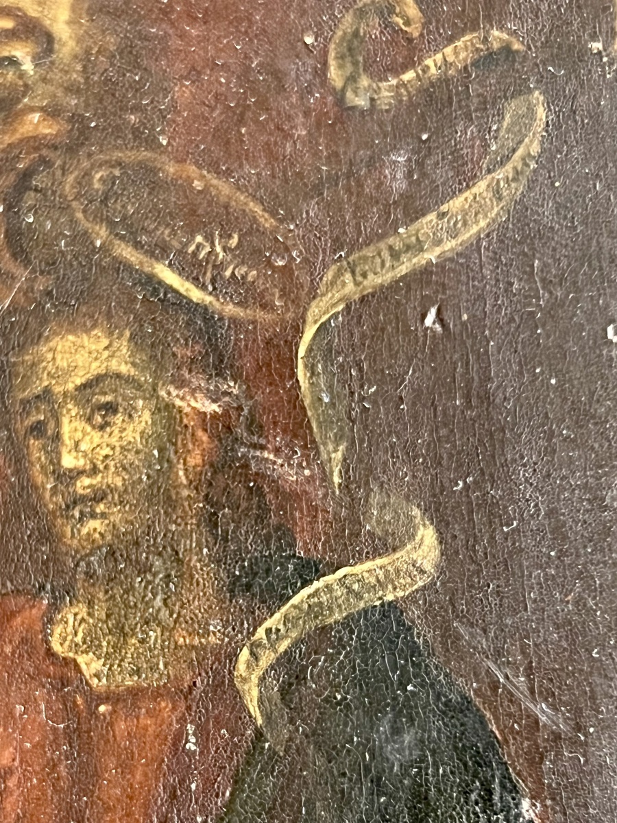 Icône russe XVIIIe – Christ en majesté, Vierge et saint Jean-Baptiste – Déisis-photo-1