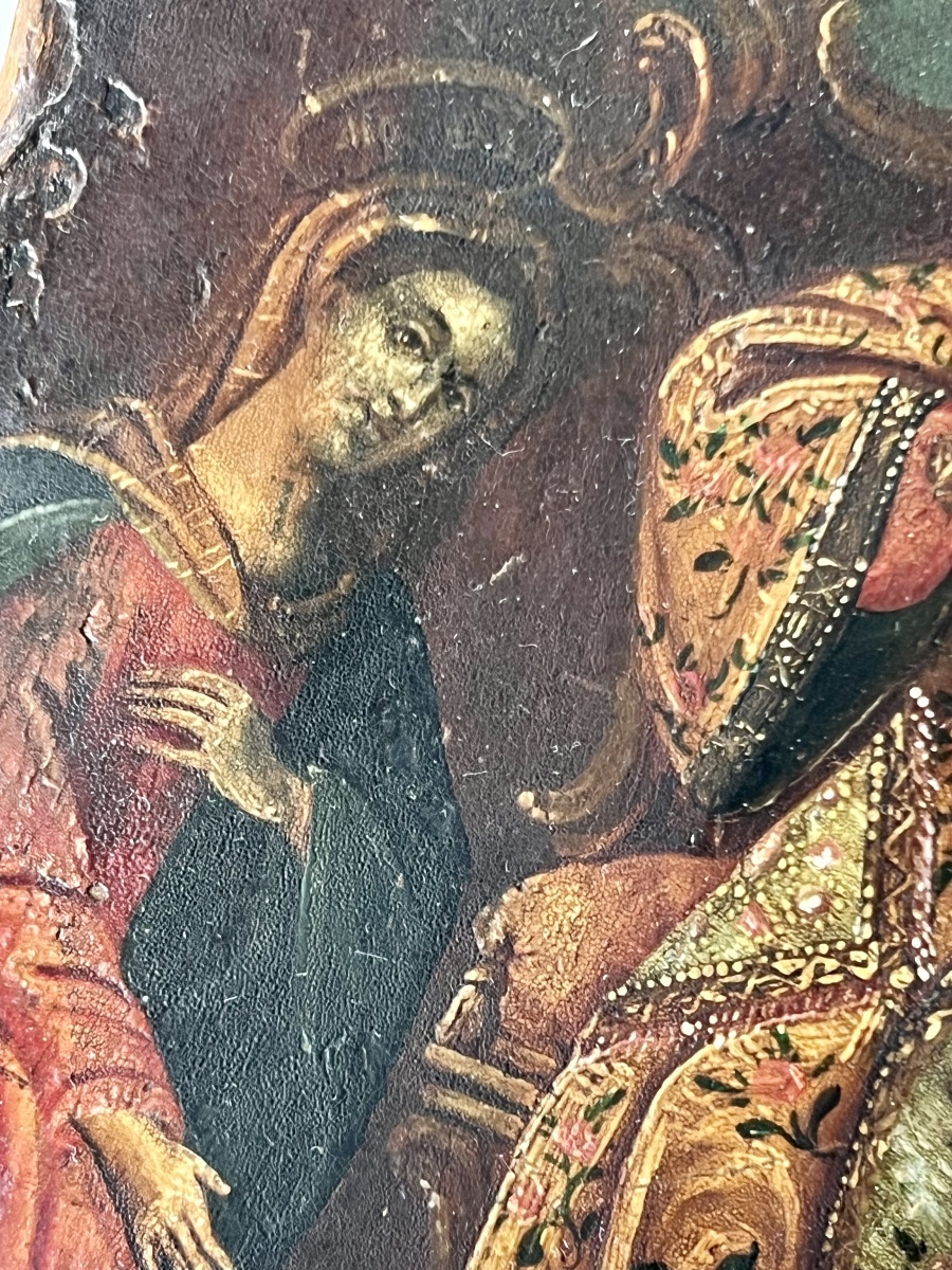 Icône russe XVIIIe – Christ en majesté, Vierge et saint Jean-Baptiste – Déisis-photo-4