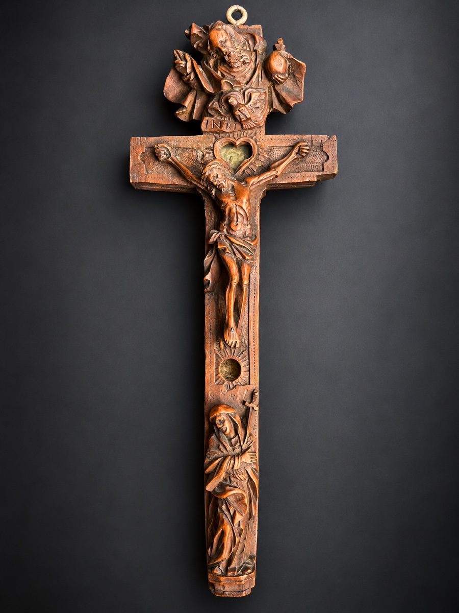 Croix-reliquaire de la Passion en buis sculpté – Allemagne du Sud, XVIIIe siècle-photo-2
