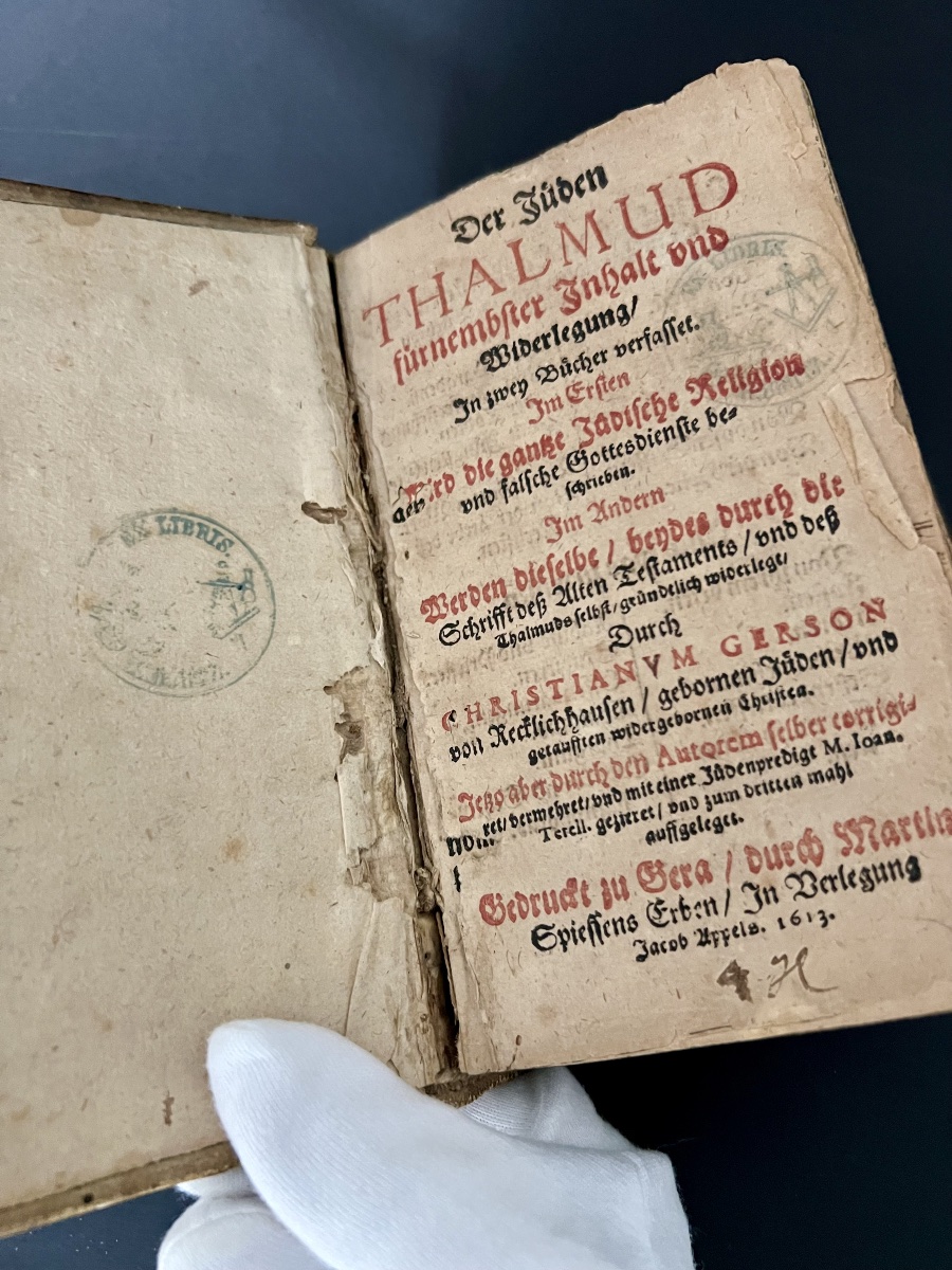 Christian Gerson – Der Juden Thalmud – Gera 1613 – Reliure estampée datée 1614-photo-3
