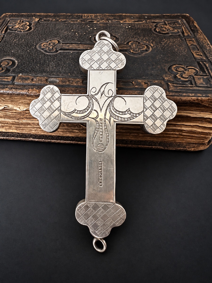 Croix ouvrante en argent au Christ doré –  STREICHER – XIXe siècle-photo-2