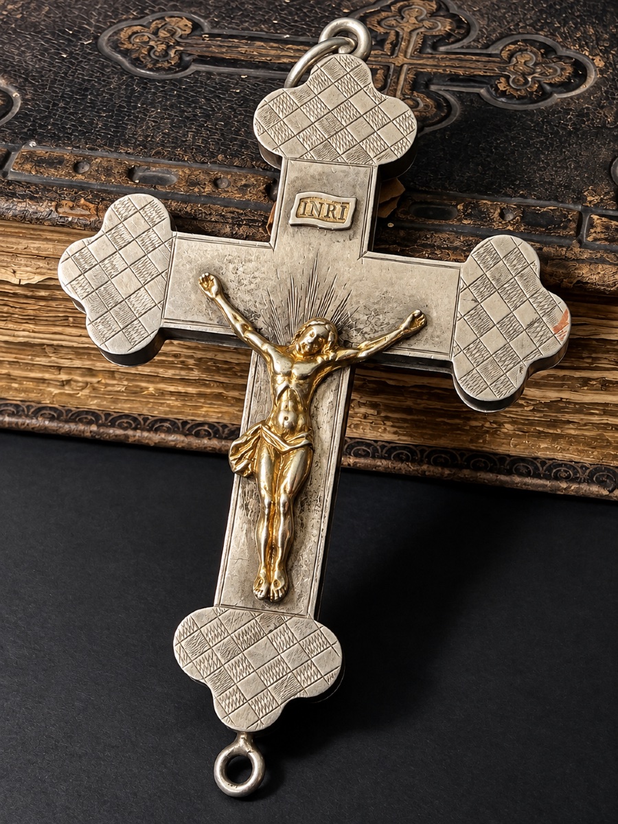 Croix ouvrante en argent au Christ doré –  STREICHER – XIXe siècle-photo-4