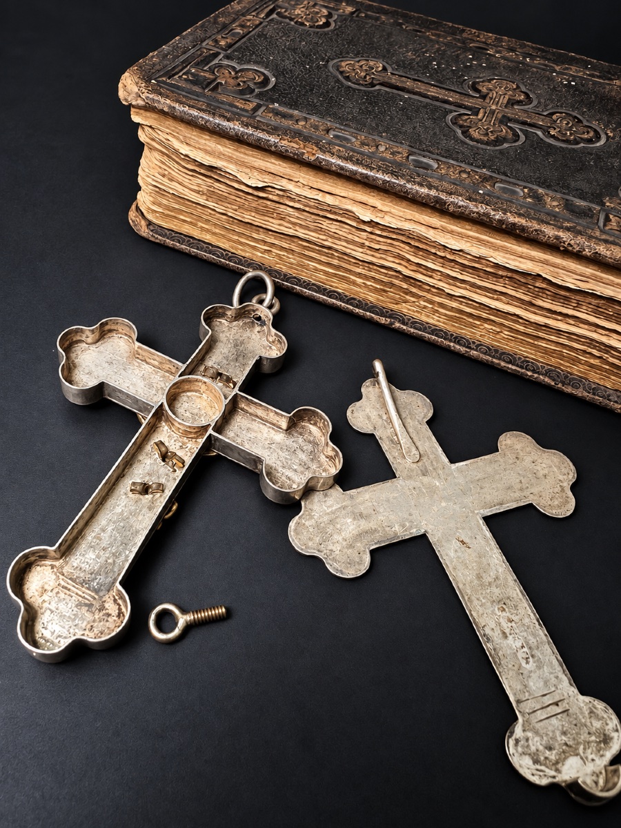 Croix ouvrante en argent au Christ doré –  STREICHER – XIXe siècle-photo-1