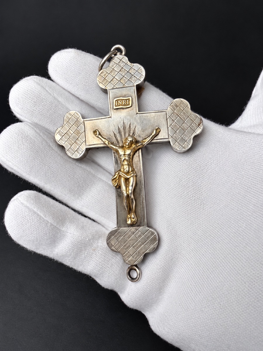 Croix ouvrante en argent au Christ doré –  STREICHER – XIXe siècle-photo-2