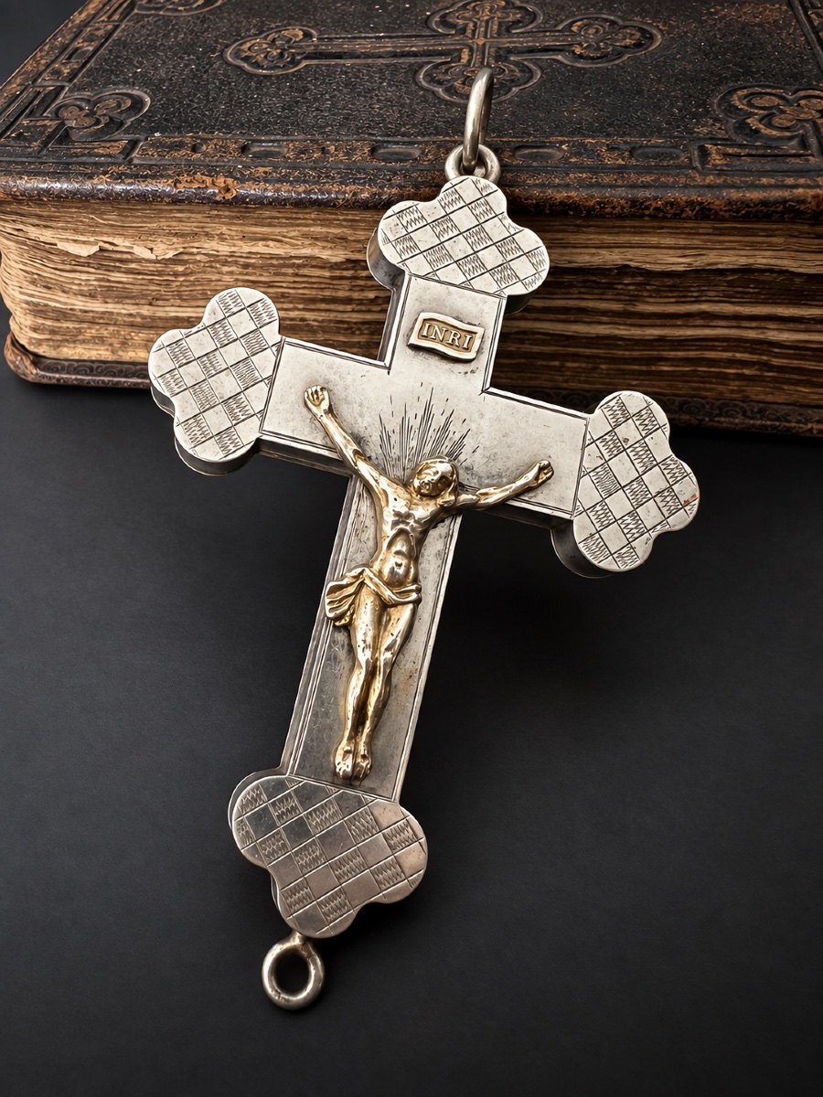 Croix ouvrante en argent au Christ doré –  STREICHER – XIXe siècle