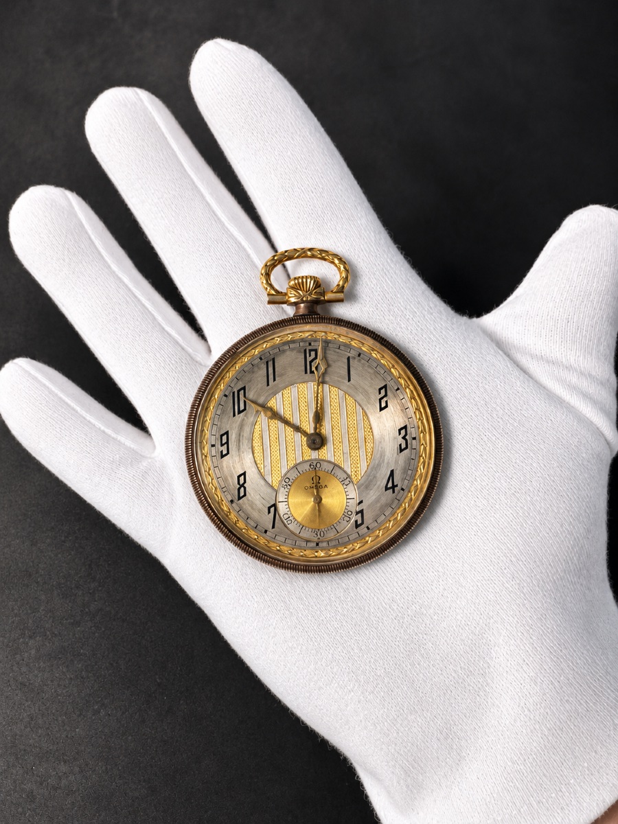 OMEGA – Montre de poche  en or jaune 18 carats – Époque Art déco-photo-3