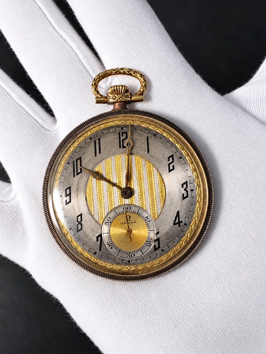 OMEGA – Montre de poche  en or jaune 18 carats – Époque Art déco-photo-4