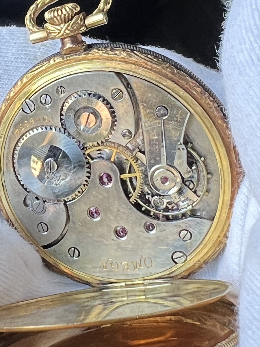 OMEGA – Montre de poche  en or jaune 18 carats – Époque Art déco-photo-3