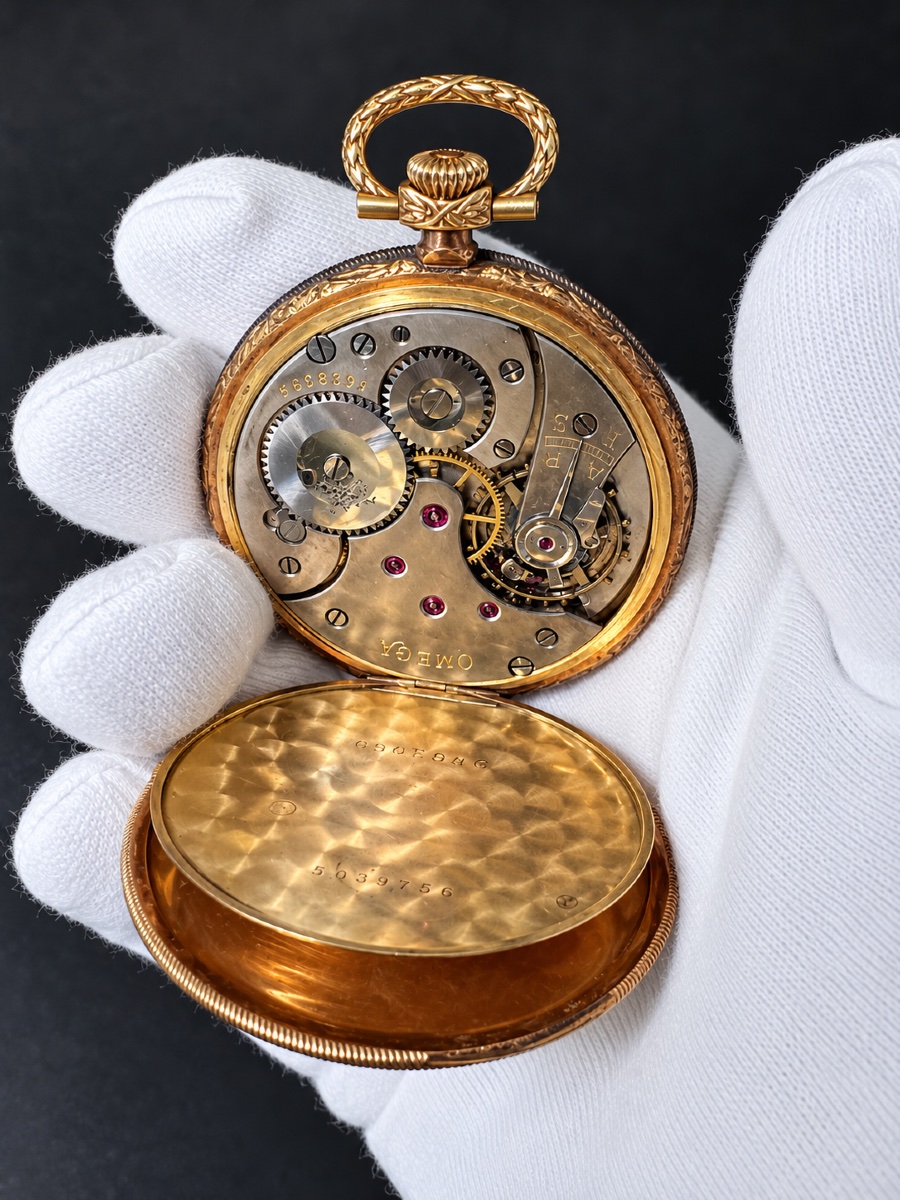 OMEGA – Montre de poche  en or jaune 18 carats – Époque Art déco-photo-6
