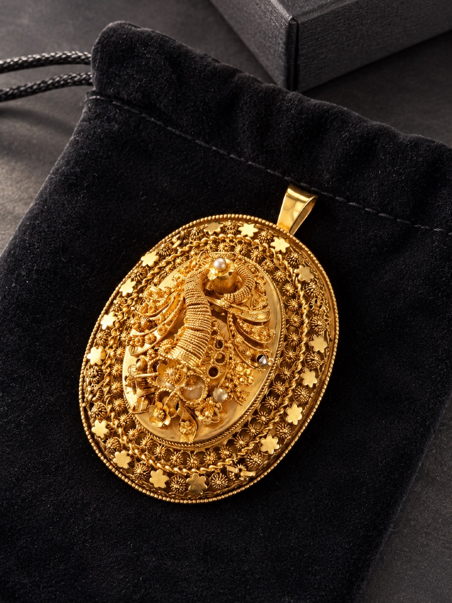 18-karat Yellow Gold Brooch-pendant – Cornucopia – Iran, Early 20th Century-photo-4