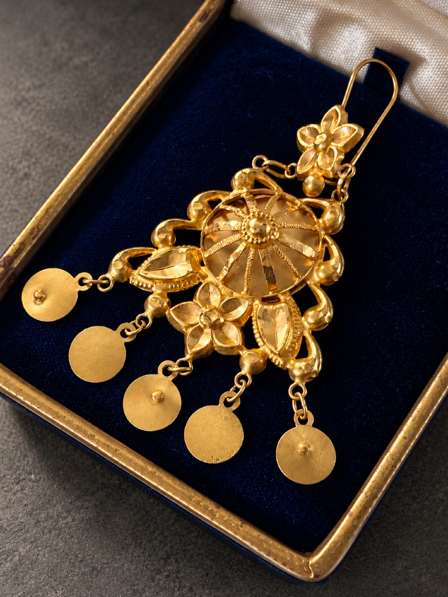 Paire de pendants d’oreilles en or jaune 18 carats – Travail persan – Début du XXe siècle-photo-3